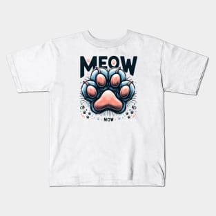 Colorful Cute Cat Paw With Meow Kids T-Shirt